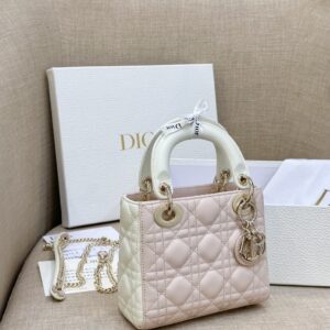 Dior Lady Mini Handbag for Women Pink Cowhide Like Auth 18cm