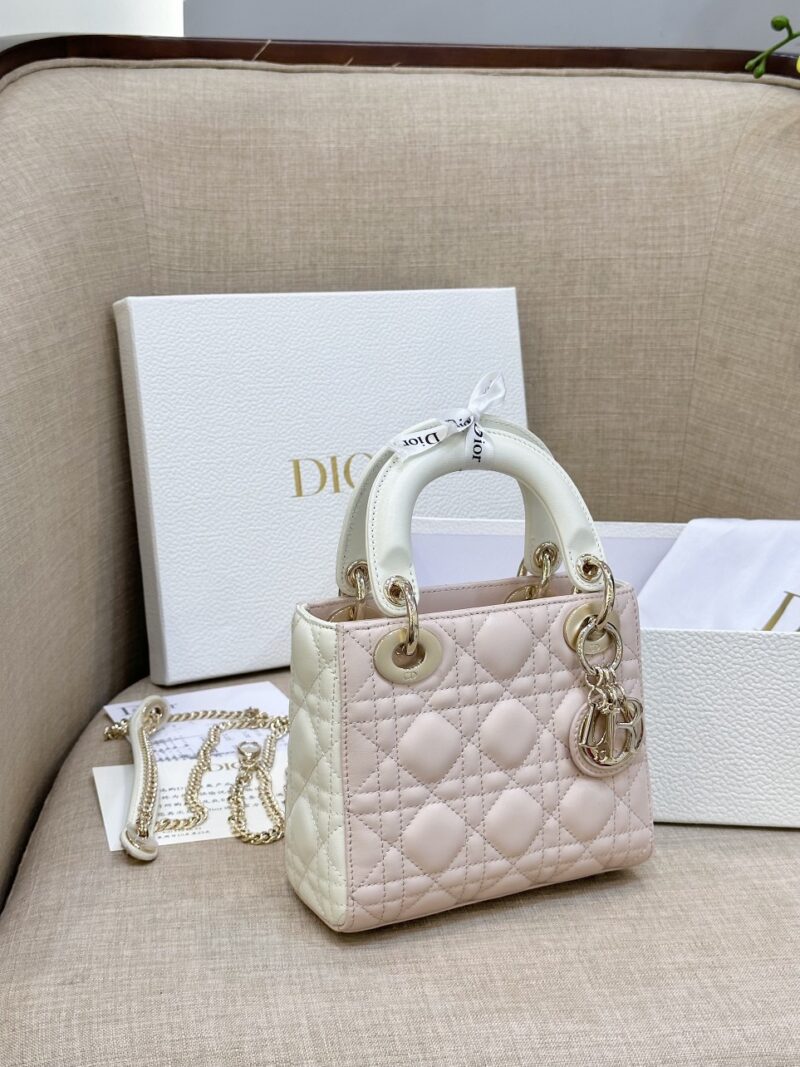 Dior Lady Mini Handbag for Women Pink Cowhide Like Auth 18cm