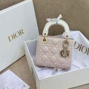 Dior Lady Mini Handbag for Women Pink Cowhide Like Auth 18cm