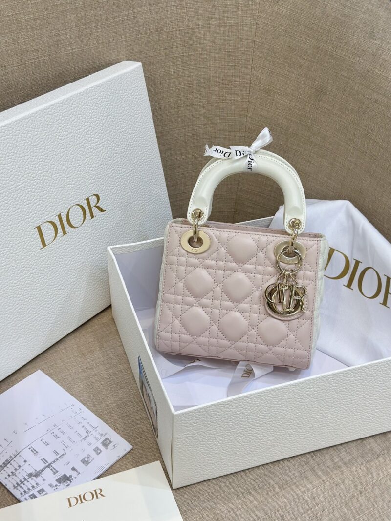 Dior Lady Mini Handbag for Women Pink Cowhide Like Auth 18cm