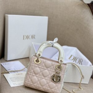 Dior Lady Mini Handbag for Women Pink Cowhide Like Auth 18cm