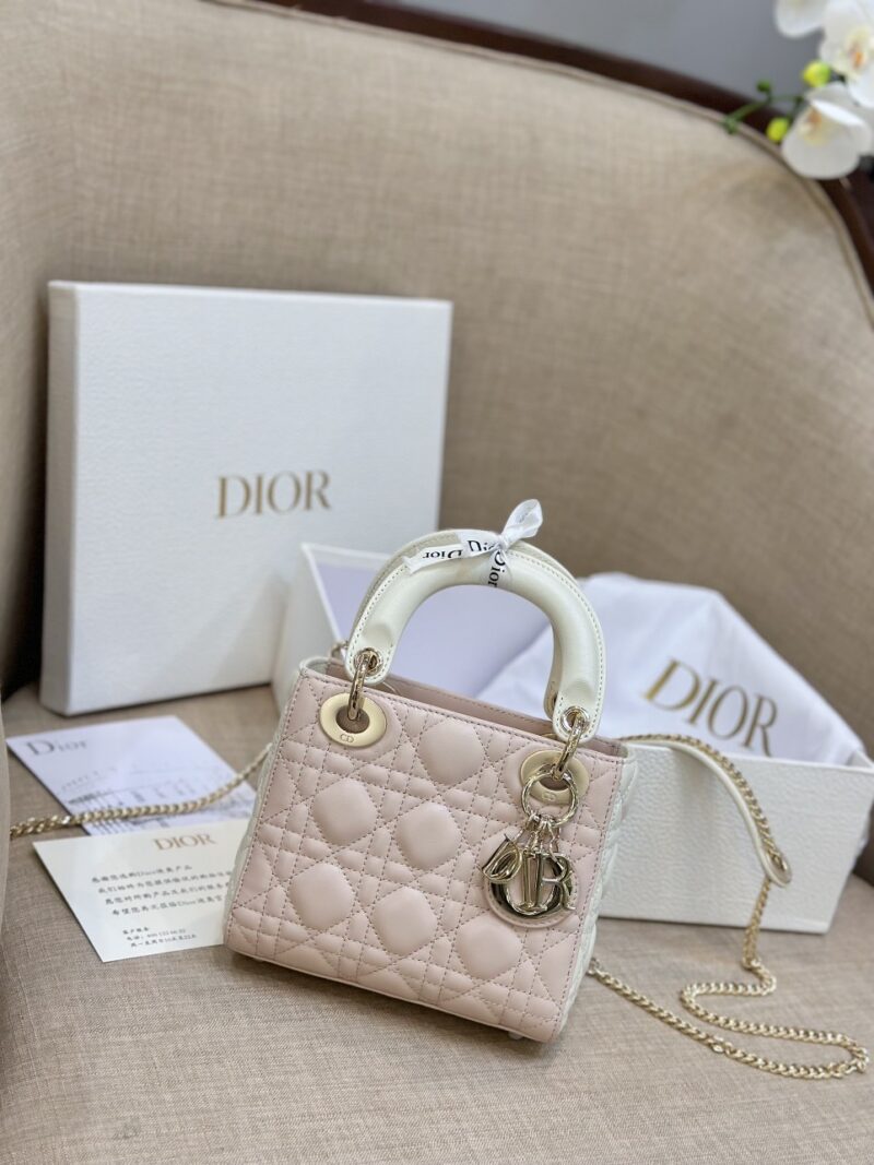 Dior Lady Mini Handbag for Women Pink Cowhide Like Auth 18cm