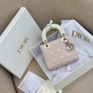 Dior Lady Mini Handbag for Women Pink Cowhide Like Auth 18cm
