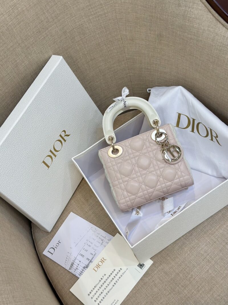 Dior Lady Mini Handbag for Women Pink Cowhide Like Auth 18cm
