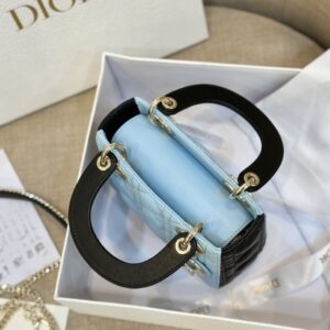 Dior Lady Mini Handbag for Women Ice Blue Super Quality Cowhide 18cm