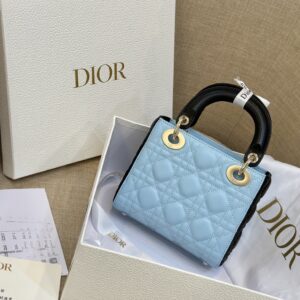 Dior Lady Mini Handbag for Women Ice Blue Super Quality Cowhide 18cm
