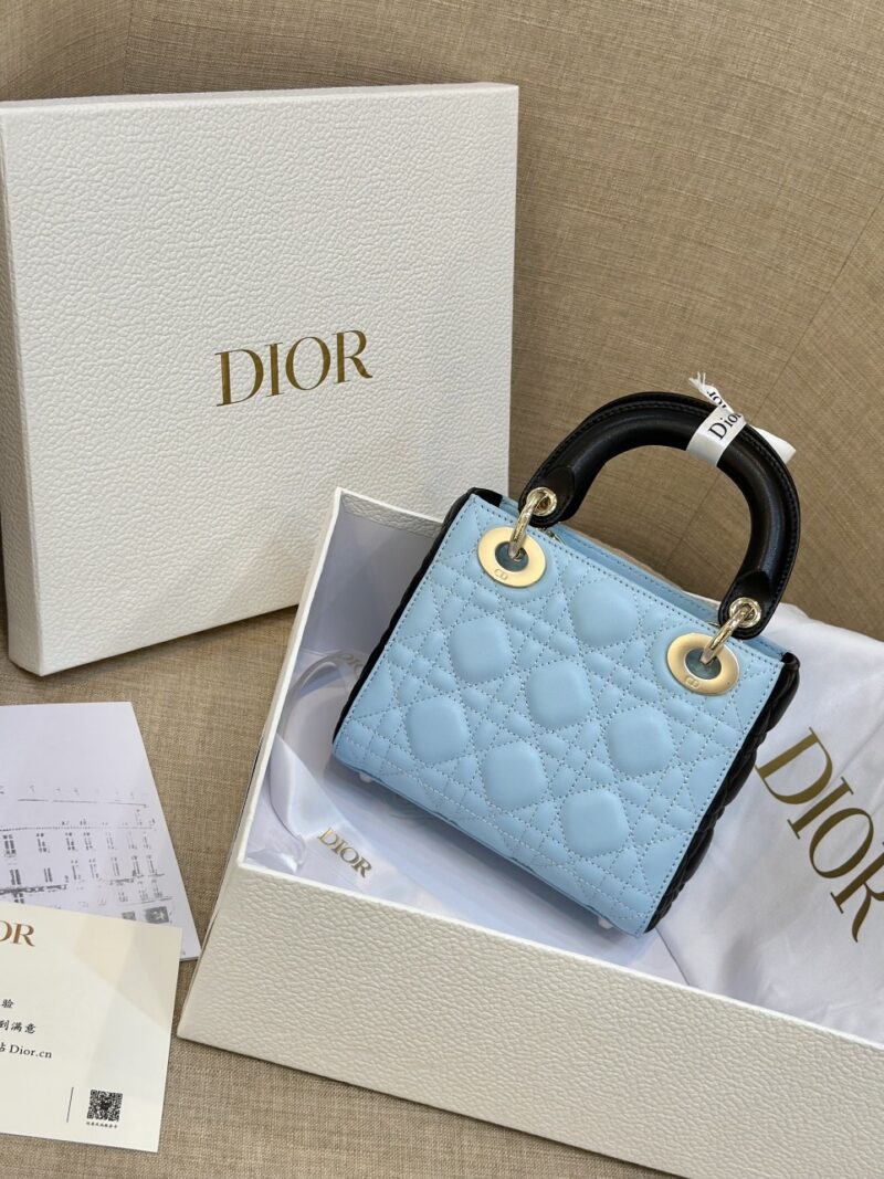Dior Lady Mini Handbag for Women Ice Blue Super Quality Cowhide 18cm