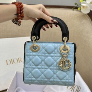 Dior Lady Mini Handbag for Women Ice Blue Super Quality Cowhide 18cm