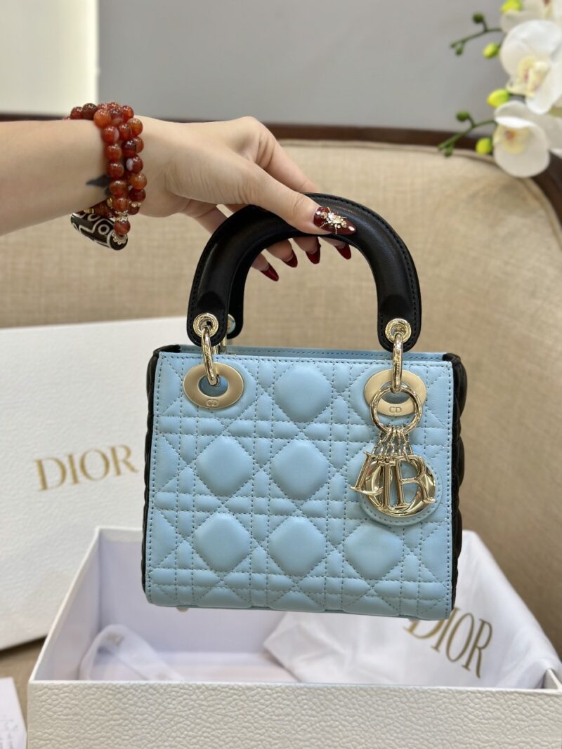 Dior Lady Mini Handbag for Women Ice Blue Super Quality Cowhide 18cm
