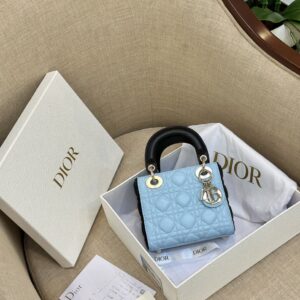 Dior Lady Mini Handbag for Women Ice Blue Super Quality Cowhide 18cm