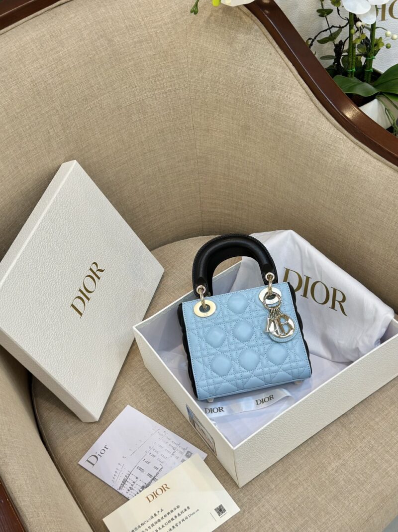 Dior Lady Mini Handbag for Women Ice Blue Super Quality Cowhide 18cm