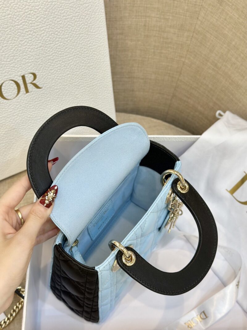Dior Lady Mini Handbag for Women Ice Blue Super Quality Cowhide 18cm