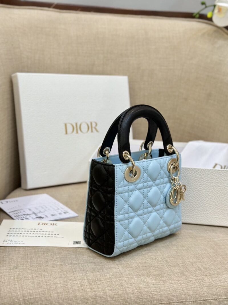 Dior Lady Mini Handbag for Women Ice Blue Super Quality Cowhide 18cm