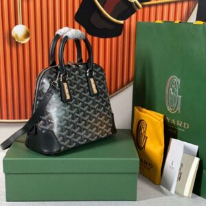 Goyard Alma Vedome Black Replica Handbag With Fabric Wrapped Leather Strap 24cm