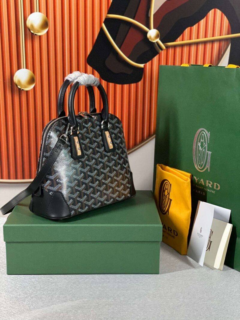 Goyard Alma Vedome Black Replica Handbag With Fabric Wrapped Leather Strap 24cm