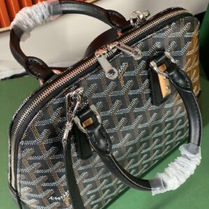 Goyard Alma Vedome Black Replica Handbag With Fabric Wrapped Leather Strap 24cm