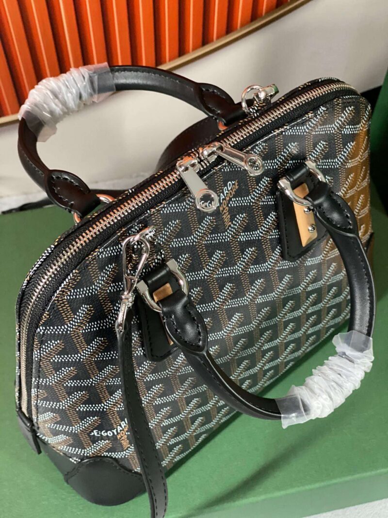 Goyard Alma Vedome Black Replica Handbag With Fabric Wrapped Leather Strap 24cm