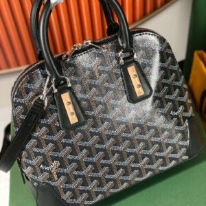Goyard Alma Vedome Black Replica Handbag With Fabric Wrapped Leather Strap 24cm