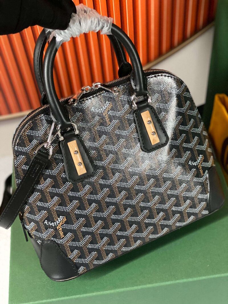 Goyard Alma Vedome Black Replica Handbag With Fabric Wrapped Leather Strap 24cm