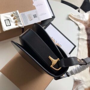 Gucci 1955 Horsebit Like Auth Handbag Black Smooth Leather 25cm