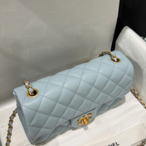 Chanel Classic Bell Bag Handbag Sheepskin Blue Like Auth Lock Gold 20cm