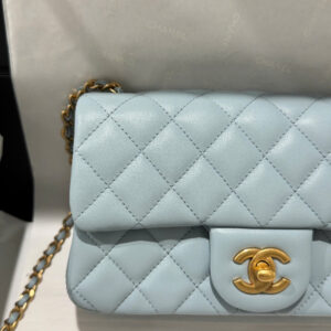 Chanel Classic Bell Bag Handbag Sheepskin Blue Like Auth Lock Gold 20cm