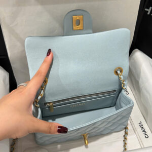 Chanel Classic Bell Bag Handbag Sheepskin Blue Like Auth Lock Gold 20cm