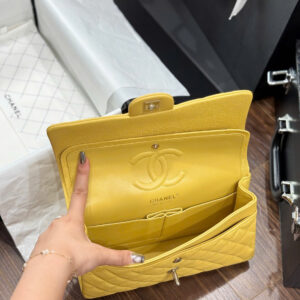 Chanel Classic Sheepskin Yellow Woman’s Handbags Like Auth 23cm