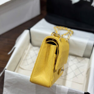 Chanel Classic Sheepskin Yellow Woman’s Handbags Like Auth 23cm