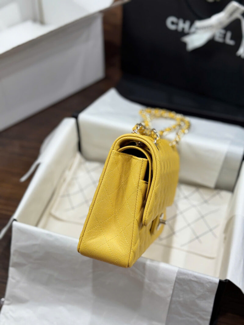 Chanel Classic Sheepskin Yellow Woman’s Handbags Like Auth 23cm