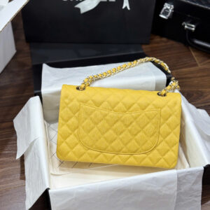 Chanel Classic Sheepskin Yellow Woman’s Handbags Like Auth 23cm