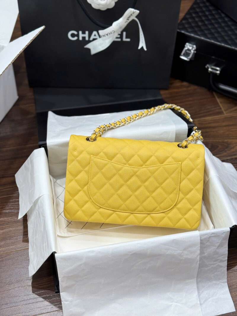 Chanel Classic Sheepskin Yellow Woman’s Handbags Like Auth 23cm