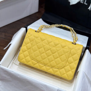 Chanel Classic Sheepskin Yellow Woman’s Handbags Like Auth 23cm
