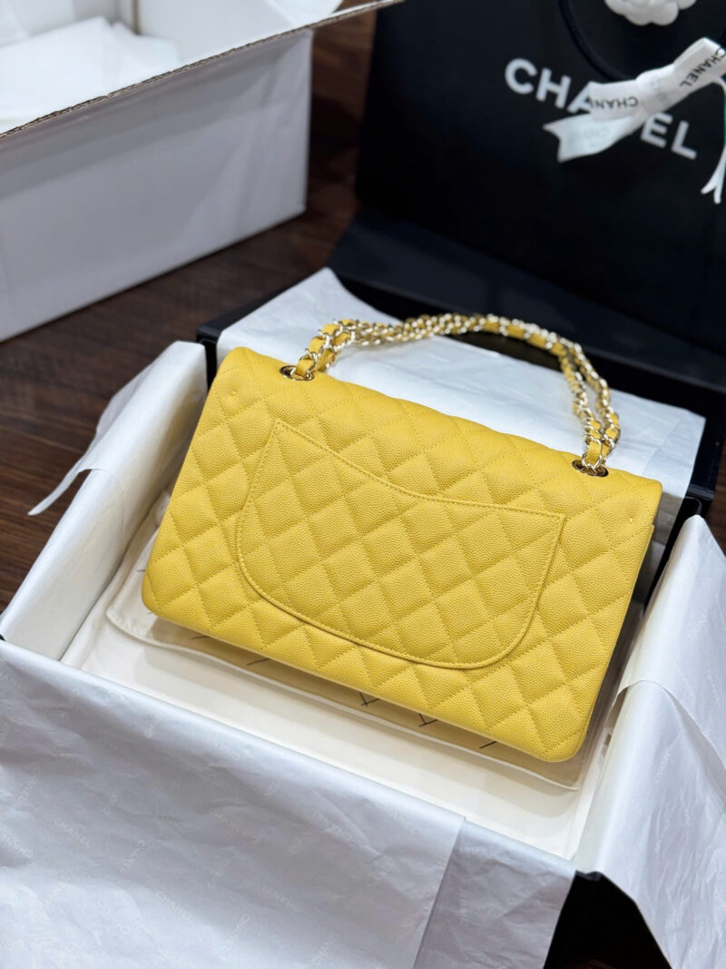 Chanel Classic Sheepskin Yellow Woman’s Handbags Like Auth 23cm