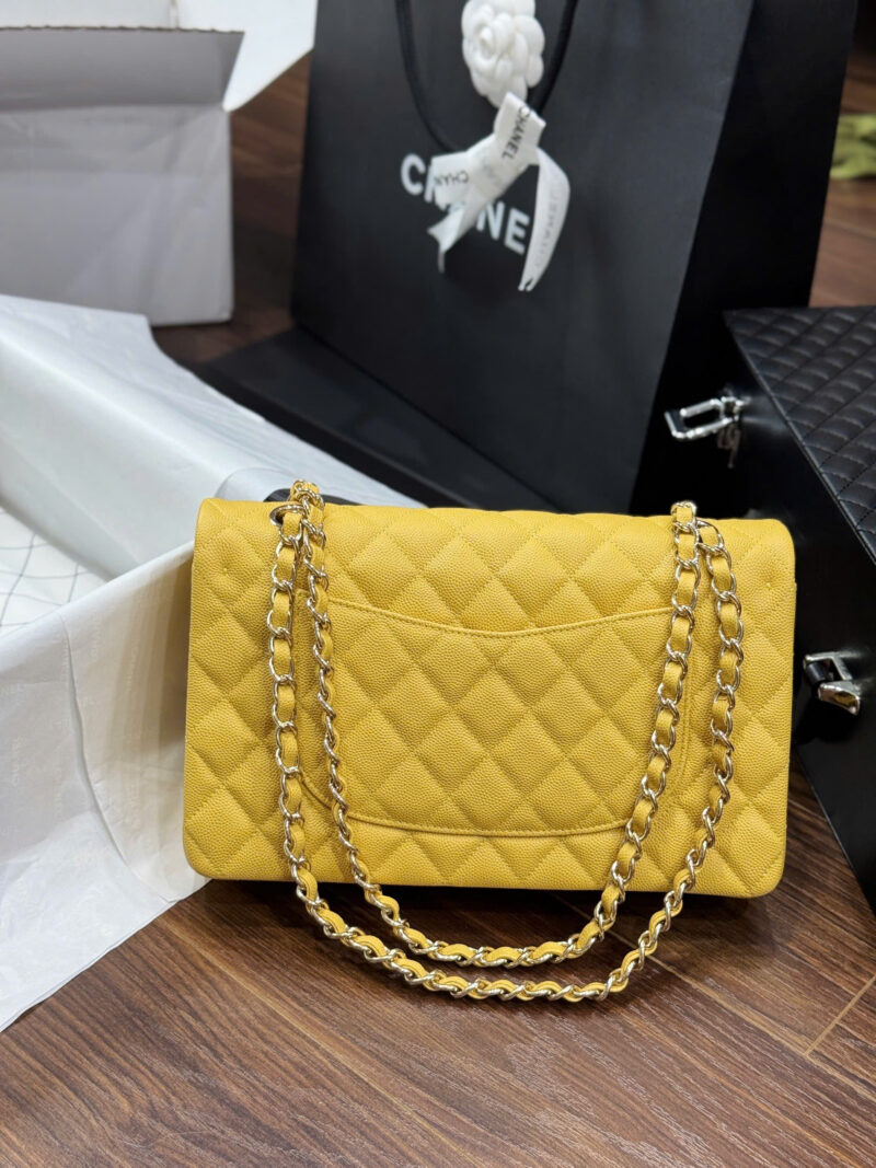 Chanel Classic Sheepskin Yellow Woman’s Handbags Like Auth 23cm