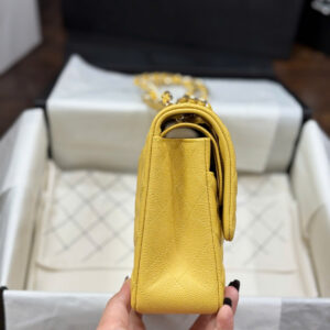 Chanel Classic Sheepskin Yellow Woman’s Handbags Like Auth 23cm