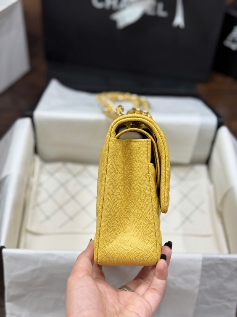 Chanel Classic Sheepskin Yellow Woman’s Handbags Like Auth 23cm