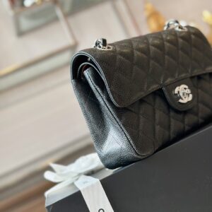 Chanel Classic 11 Handbags Woman’s Black Leather Lock Silver 23cm