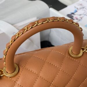 Chanel Coco Brown Leather With Lock Gold Handbags 24cm