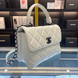 Chanel Trendy White Smooth Leather With Lock Black Handbags 25cm
