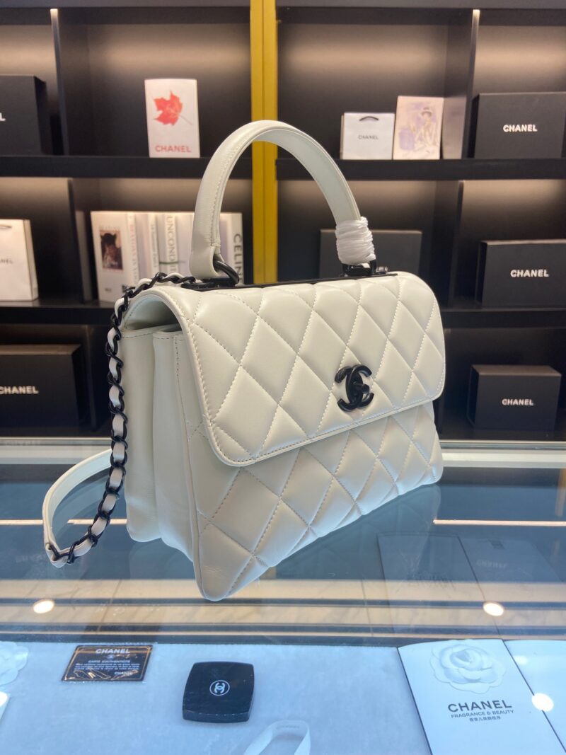 Chanel Trendy White Smooth Leather With Lock Black Handbags 25cm