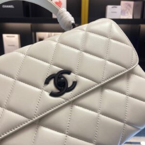 Chanel Trendy White Smooth Leather With Lock Black Handbags 25cm