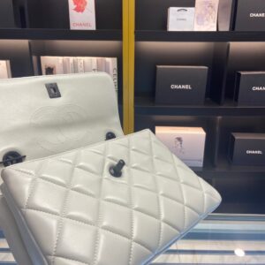 Chanel Trendy White Smooth Leather With Lock Black Handbags 25cm