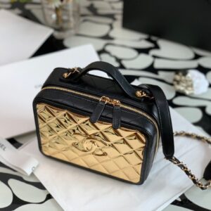 Chanel Vanity Case Black Yellow Replica 1:1 Box Form Handbags 19cm