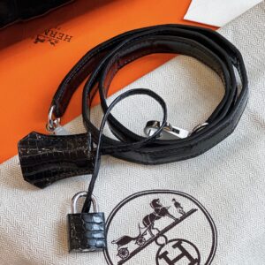 Hermes Kelly 28 Black Genuine Crocodile Leather Palladium Hardware