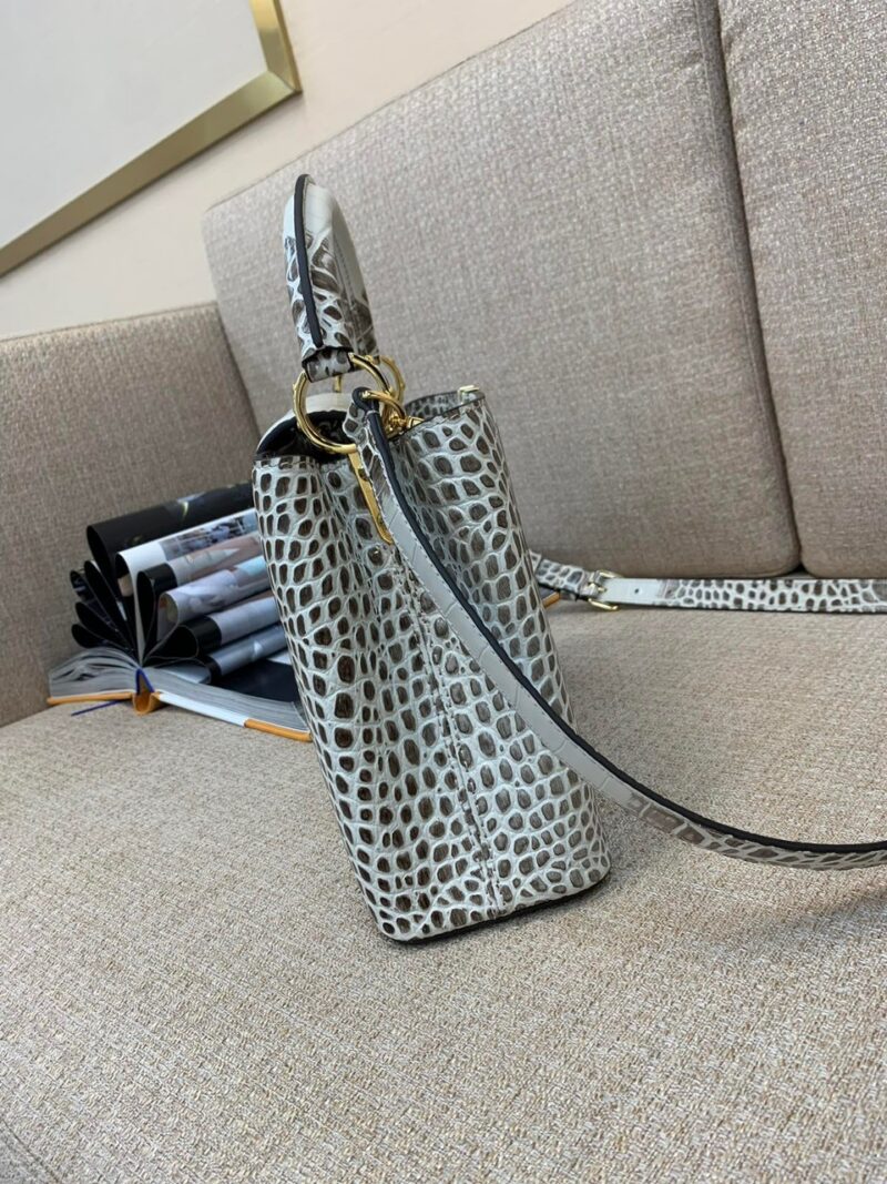 Louis Vuitton LV Capucines BB Grey Crocodile Leather Like Auth Handbags 27cm