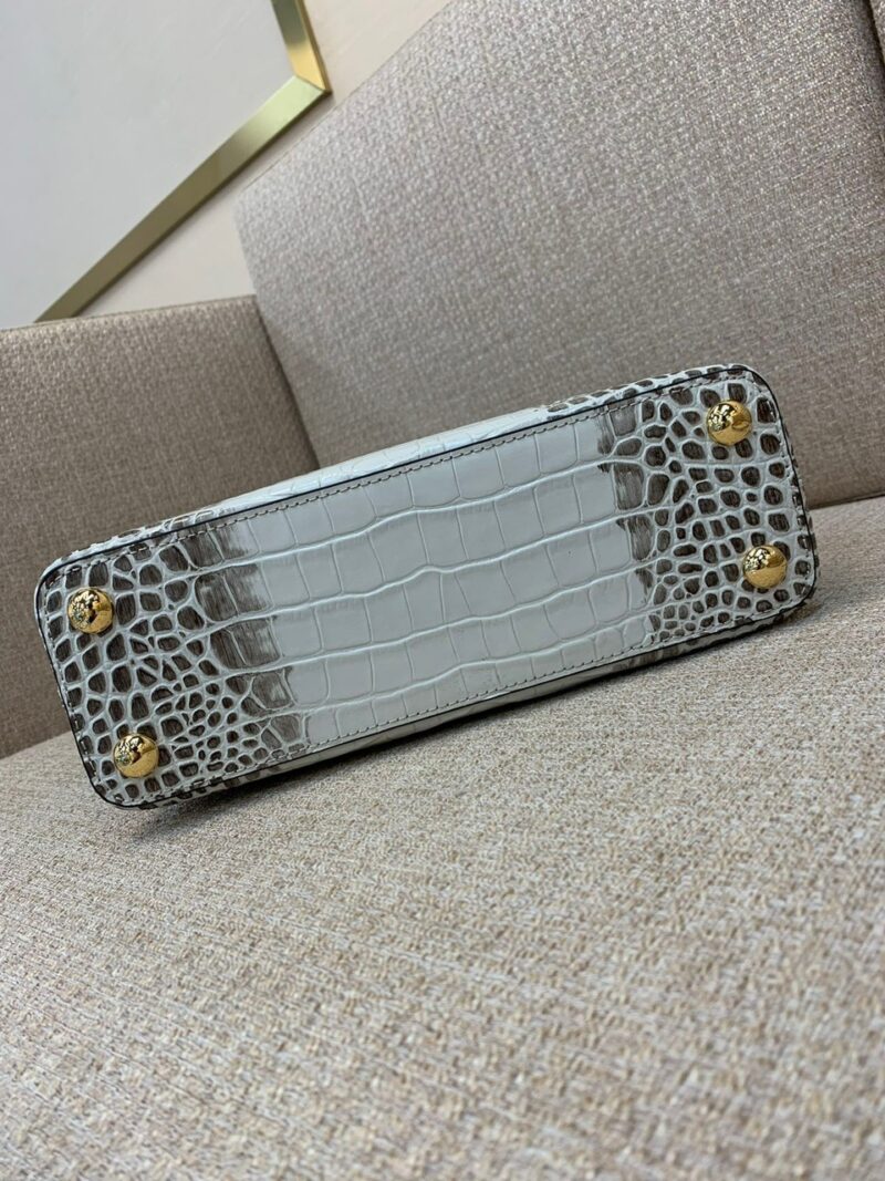 Louis Vuitton LV Capucines BB Grey Crocodile Leather Like Auth Handbags 27cm