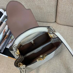 Louis Vuitton LV Capucines BB Grey Crocodile Leather Like Auth Handbags 27cm