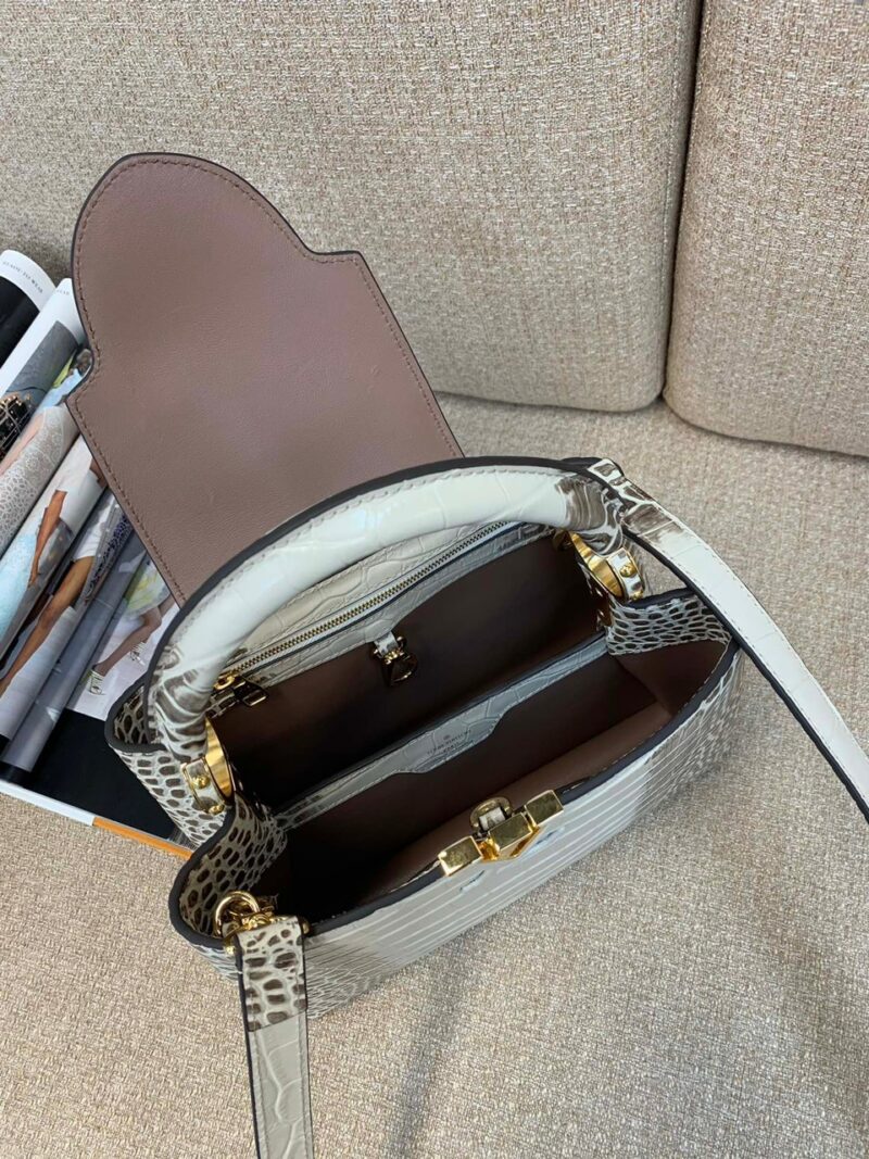 Louis Vuitton LV Capucines BB Grey Crocodile Leather Like Auth Handbags 27cm