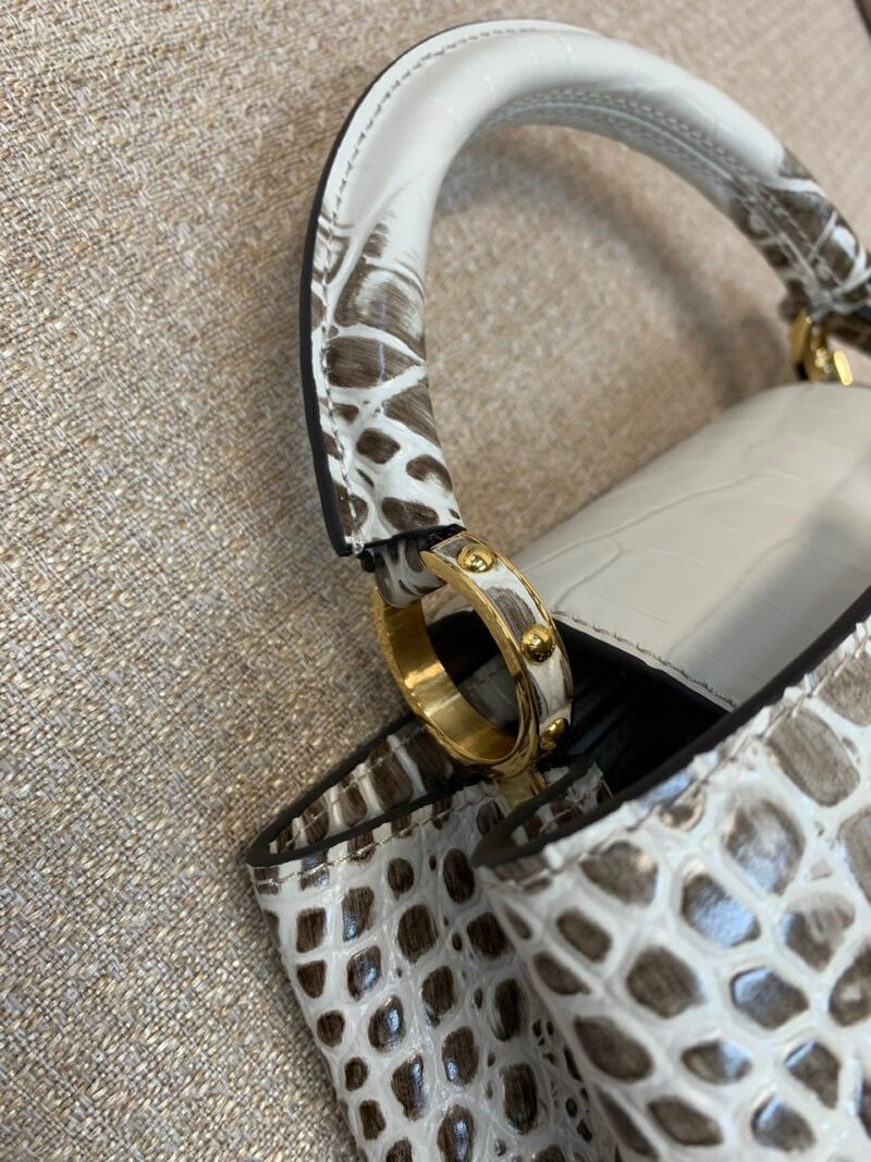 Louis Vuitton LV Capucines BB Grey Crocodile Leather Like Auth Handbags 27cm